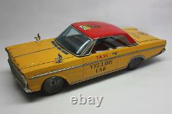 Vintage 60's MASUDAYA TAXI YELLOW CAB FORD GALAXIE 500 XL FRICTION TIN TOY CAR