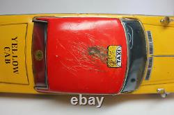 Vintage 60's MASUDAYA TAXI YELLOW CAB FORD GALAXIE 500 XL FRICTION TIN TOY CAR