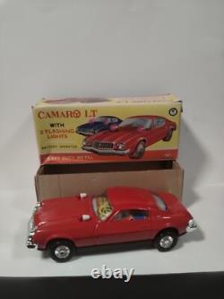 Vintage ASAHI Chevrolet Camaro LT Red Tin Car Battery Operated Japan RARE