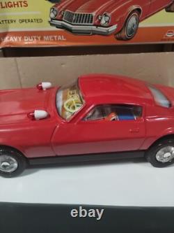 Vintage ASAHI Chevrolet Camaro LT Red Tin Car Battery Operated Japan RARE