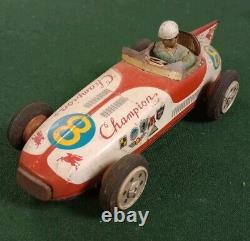 Vintage ATC Asahi Japan Tin Friction Champion 8 Mobilgas Firestone Race Car Toy