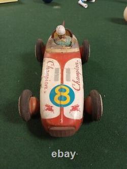 Vintage ATC Asahi Japan Tin Friction Champion 8 Mobilgas Firestone Race Car Toy