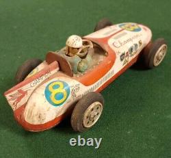 Vintage ATC Asahi Japan Tin Friction Champion 8 Mobilgas Firestone Race Car Toy