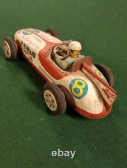 Vintage ATC Asahi Japan Tin Friction Champion 8 Mobilgas Firestone Race Car Toy