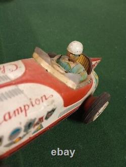 Vintage ATC Asahi Japan Tin Friction Champion 8 Mobilgas Firestone Race Car Toy