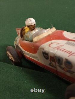 Vintage ATC Asahi Japan Tin Friction Champion 8 Mobilgas Firestone Race Car Toy