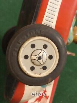 Vintage ATC Asahi Japan Tin Friction Champion 8 Mobilgas Firestone Race Car Toy