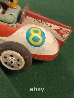 Vintage ATC Asahi Japan Tin Friction Champion 8 Mobilgas Firestone Race Car Toy