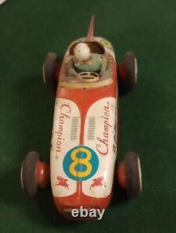 Vintage ATC Asahi Japan Tin Friction Champion 8 Mobilgas Firestone Race Car Toy