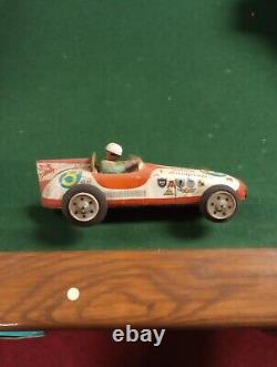 Vintage ATC Asahi Japan Tin Friction Champion 8 Mobilgas Firestone Race Car Toy