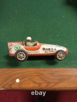 Vintage ATC Asahi Japan Tin Friction Champion 8 Mobilgas Firestone Race Car Toy