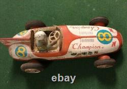 Vintage ATC Asahi Japan Tin Friction Champion 8 Mobilgas Firestone Race Car Toy