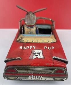 Vintage Alps Japan Tin Happy Pup Car Friction 8 Works Sporadically Ford Convert