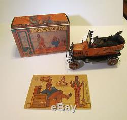 Vintage Amos & Andy Tin Wind-up Car With Box And Insert Card with Cutouts