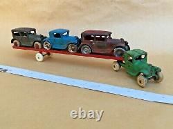 Vintage Arcade Cast Iron Car Hauler & Model A Cars