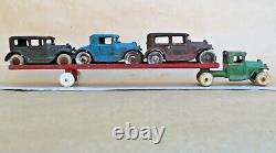 Vintage Arcade Cast Iron Car Hauler & Model A Cars