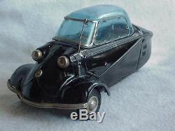 Vintage Bandai Japan Tin Friction Car Messerschmitt Tilt Roof Jet Black Beauty