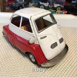 Vintage Bandai Japanese Tin-Type Friction BMW Isetta Toy Car-Vintage, Red&White