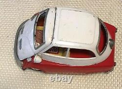 Vintage Bandai Japanese Tin-Type Friction BMW Isetta Toy Car-Vintage, Red&White