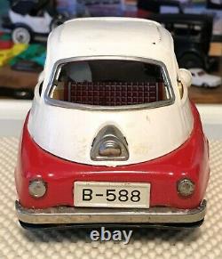 Vintage Bandai Japanese Tin-Type Friction BMW Isetta Toy Car-Vintage, Red&White