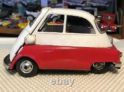 Vintage Bandai Japanese Tin-Type Friction BMW Isetta Toy Car-Vintage, Red&White