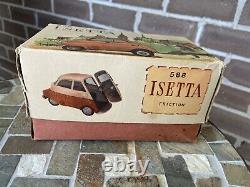 Vintage Bandai Japanese Tin-Type Friction BMW Isetta Toy Car-Vintage, Red&White
