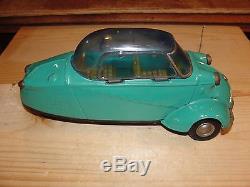 Vintage Bandai Made in Japan Tin Friction Car Messerschmitt 3 Wheel Tilt Roof 60
