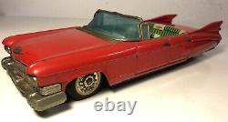 Vintage Bandai Tin Friction 1959 Convertible Cadillac Japan Toy Car 11