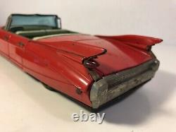 Vintage Bandai Tin Friction 1959 Convertible Cadillac Japan Toy Car 11