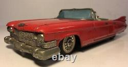 Vintage Bandai Tin Friction 1959 Convertible Cadillac Japan Toy Car 11