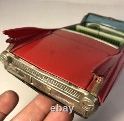 Vintage Bandai Tin Friction 1959 Convertible Cadillac Japan Toy Car 11