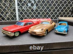 Vintage Bandai Tin Toy Car Lot Friction Cadillac Jaguar Beetle 3