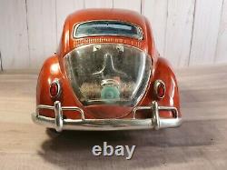 Vintage Bandai Volkswagon Beetle Tin Battery Operated 15 Toy Car Working Lights