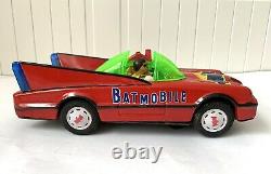 Vintage Batmobile Tin Toy Car Red Batman & Robin Battery Operated 1960's
