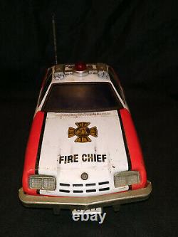 Vintage Battery Operated Fire Chief No 2 Tin Plate Toy Car Collectible 1960
