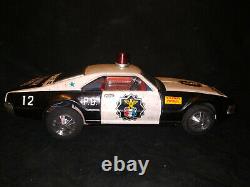 Vintage Battery Operated Highway Patrol Tin Plate Table Toy Car With Box 1960