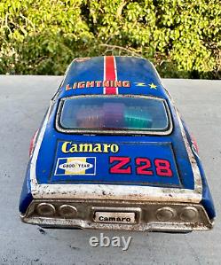 Vintage Battery Operated Rare Racing Chevrolet Camaro Car Tin Toy Taiyo Japan