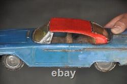 Vintage Blue & Red Litho RTC 68 Friction Car Tin Toy, Japan