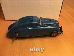 Vintage Blue Schuco Kommando 2000 Tin Wind Up Car Germany with Key