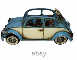 Vintage Blue & White Volkswagen Beetle Tin Toy Convertible Car 1/64