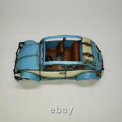 Vintage Blue & White Volkswagen Beetle Tin Toy Convertible Car 1/64