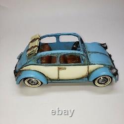 Vintage Blue & White Volkswagen Beetle Tin Toy Convertible Car 1/64