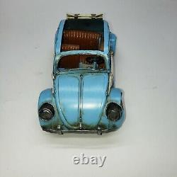 Vintage Blue & White Volkswagen Beetle Tin Toy Convertible Car 1/64