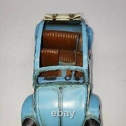 Vintage Blue & White Volkswagen Beetle Tin Toy Convertible Car 1/64