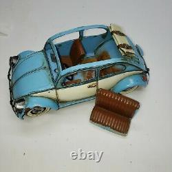 Vintage Blue & White Volkswagen Beetle Tin Toy Convertible Car 1/64