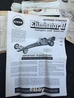 Vintage COX 70s ELIMINATOR 2 Gas Powered Race Car Dragster Accessories & Box Toy