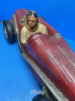 Vintage Carved Race Car And Driver