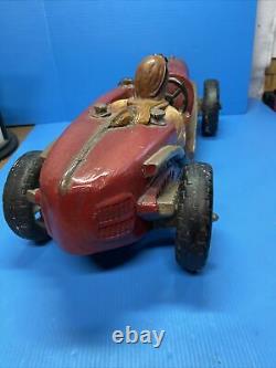 Vintage Carved Race Car And Driver