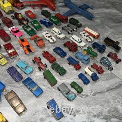 Vintage Cast Toys 87 Pcs Matchbox Lesney Cars and Trucks Military Planes 1940's