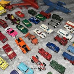 Vintage Cast Toys 87 Pcs Matchbox Lesney Cars and Trucks Military Planes 1940's